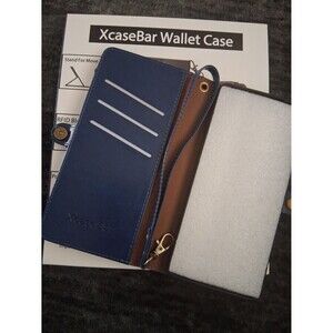 Leather XcaseBar Wallet case blue for Moto Edge 2025
